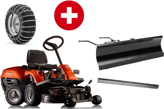 Husqvarna Frontmäher R 112C5 mit Mähdeck Combi 85 - Winterpaket mit Schneeschild, Gummileiste und Schneeketten - Modell 2025