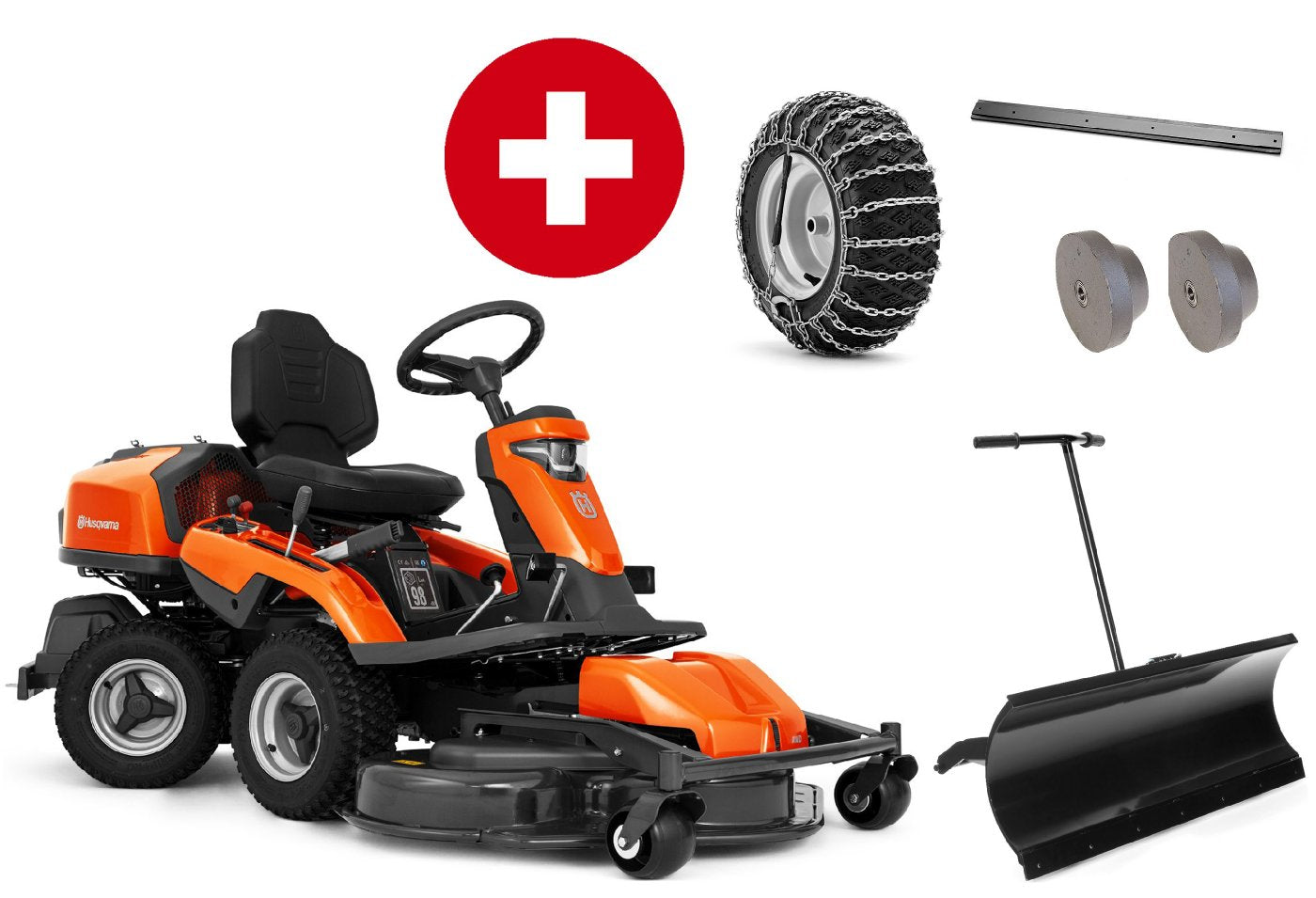 Husqvarna Profi-Frontmäher R 316TX inkl. Mähdeck Combi 103 - Winterpaket mit Schneeschild, Gummileiste, Gewicht und Schneeketten