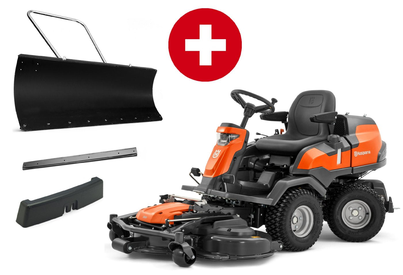 Husqvarna Profi Allrad-Frontmäher R 420TsX AWD inkl. Mähdeck Combi 122 - Winterpaket mit Schneeschild, Gummileiste und Heckgewicht