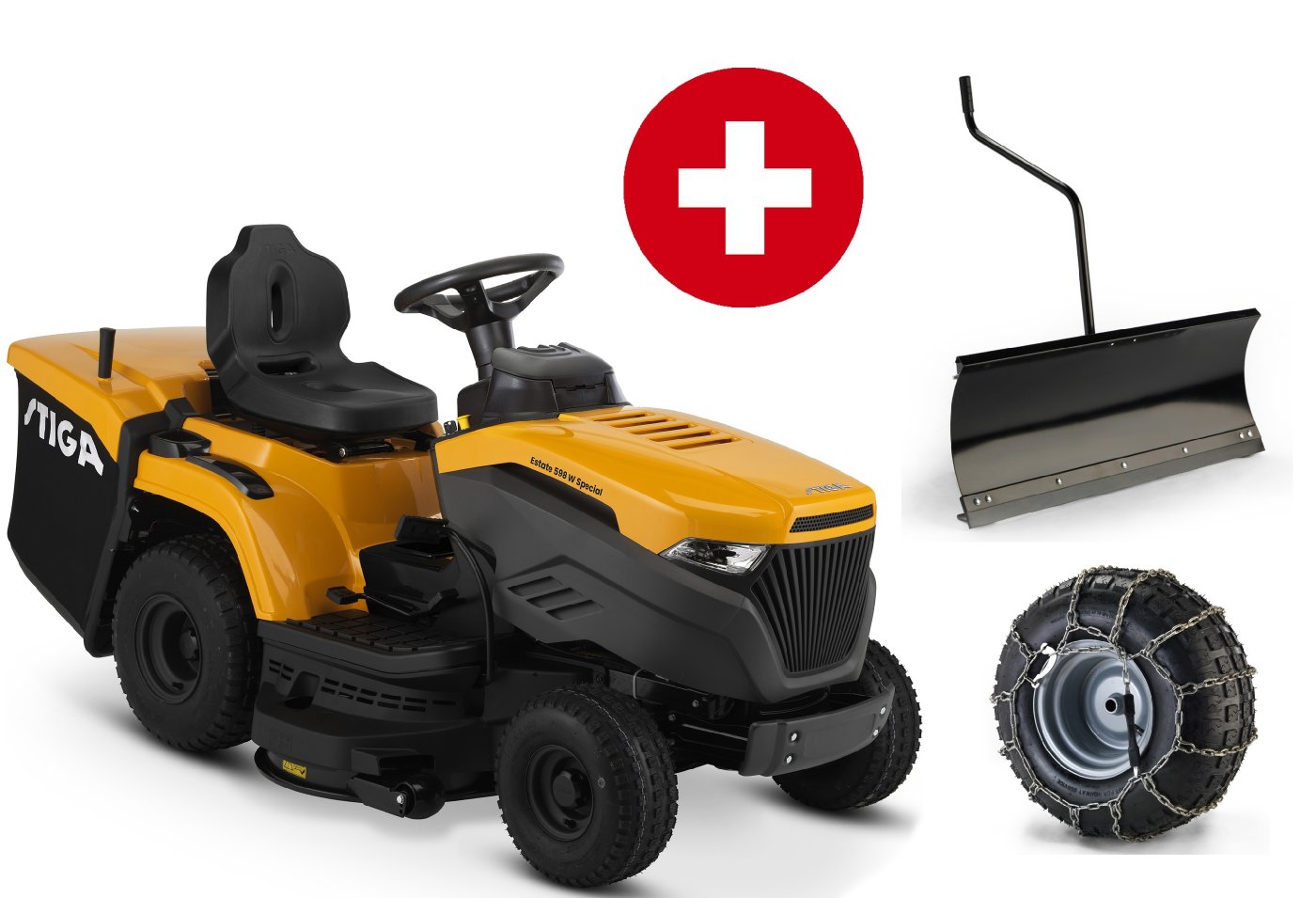 Stiga Rasentraktor Estate 598 W Special HONDA - Winterpaket mit Schneeschild und Schneeketten