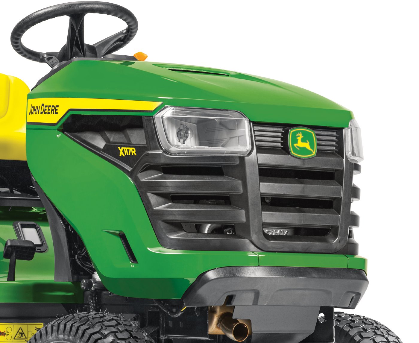 John Deere Rasentraktor X117R Winterpaket mit Schneeschild, Schneeketten, Anbaurahmen und Schnellwechlser