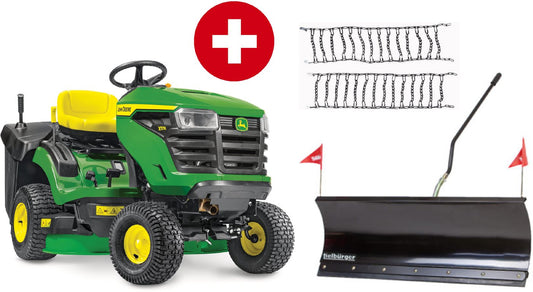 John Deere Rasentraktor X117R Winterpaket mit Schneeschild, Schneeketten, Anbaurahmen und Schnellwechlser